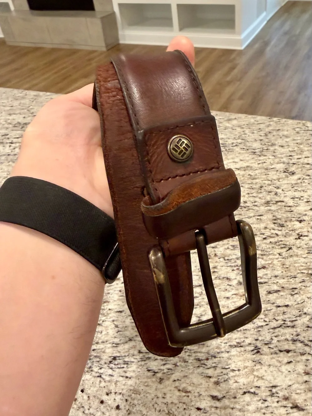 Vintage Columbia Belt Mens 42 Brown Genuine Leather Solid Brass Buckle 1.5”